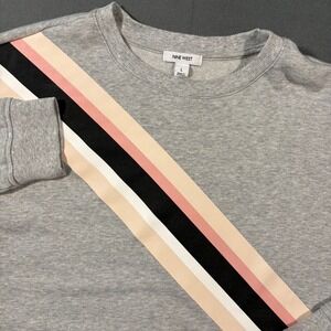 Nine West Soft Gray Crewneck Sweatshirt With Chest‎ Striped Design
